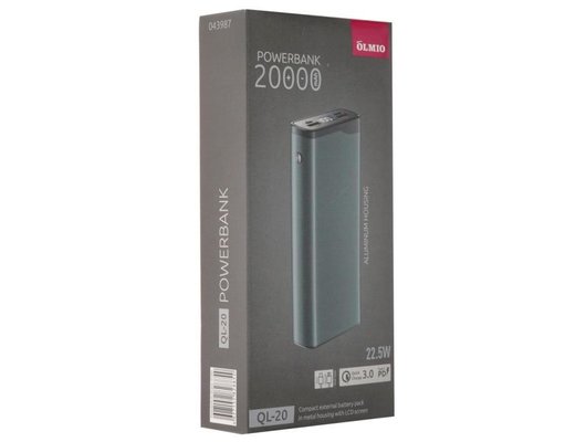 Внешний аккумулятор OLMIO QL-20, 20000mAh, gray